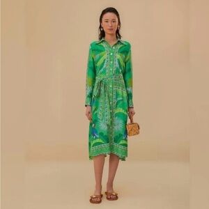 Farm Rio - Green Tropical Macaw Shirt Dress